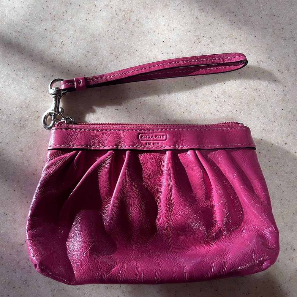 Coach Fuchsia Leather Wristlet